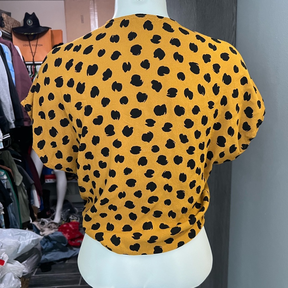 Madewell Orange and Black Polka Dot Tie Top - Picture 4 of 6